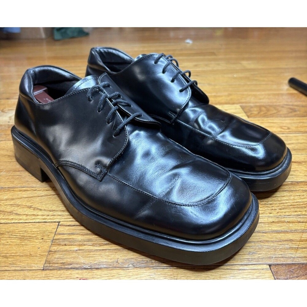 Boemos Men’s 14 Black Leather Vintage Style Dress Shoes Square Toe Derby Italy